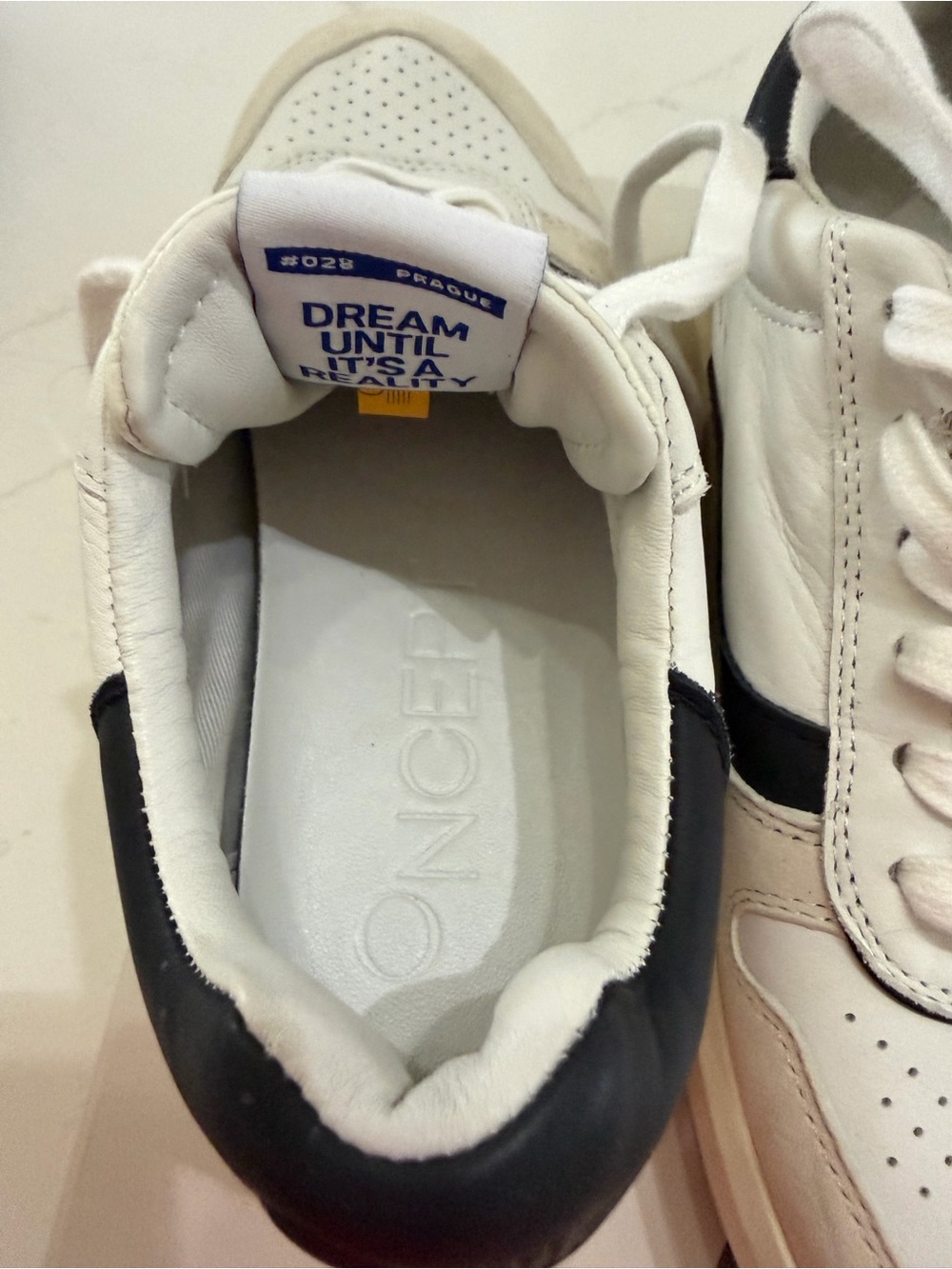 Women's White and Black Leather Platform Sneakers - Picture 4 of 5